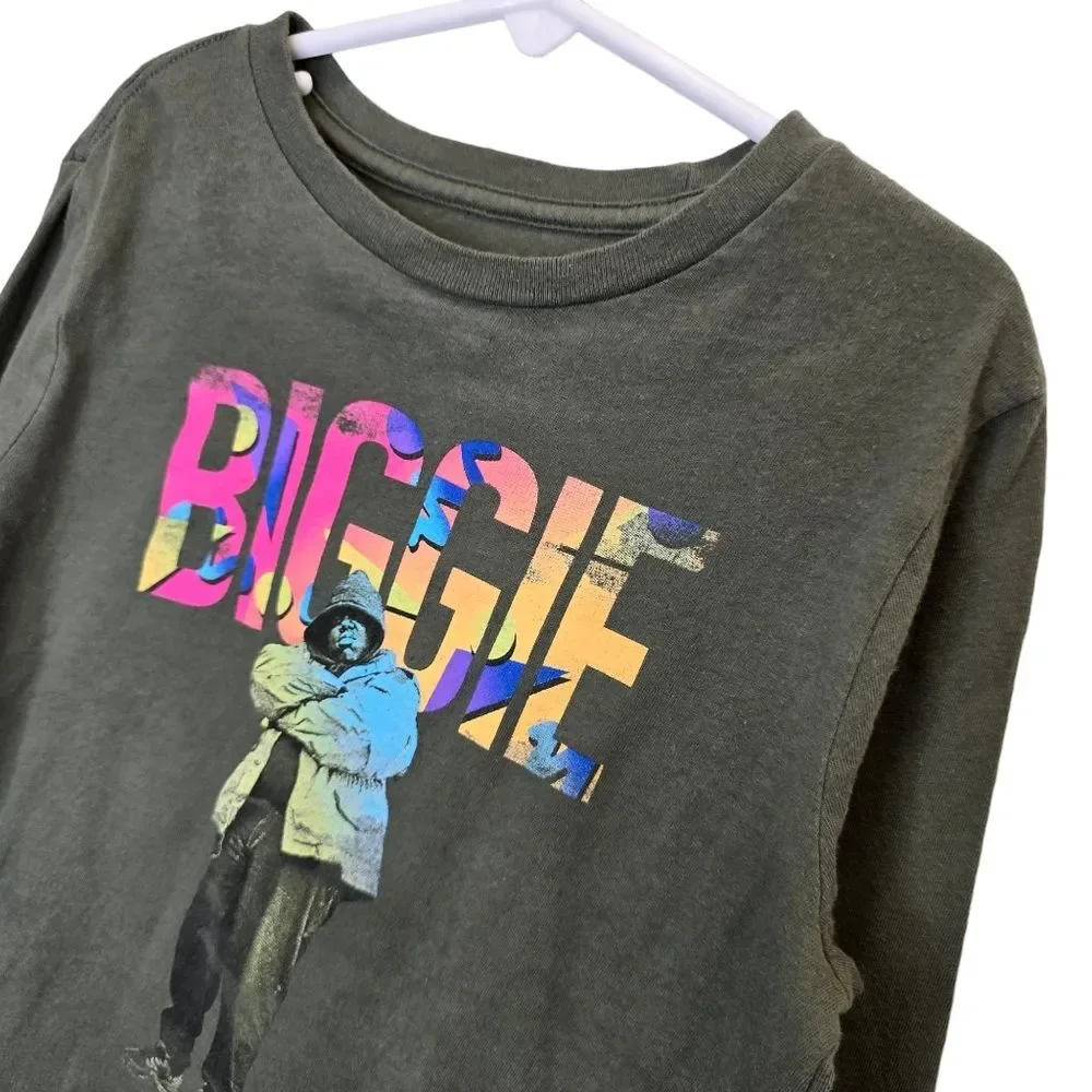 Old Navy Boys S (6-7) Notorious Biggie Graphic Crewneck Long Sleeve Shirt Olive